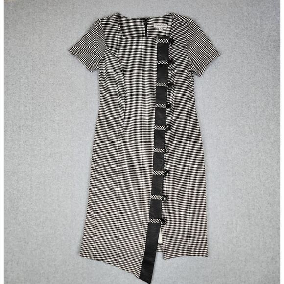 Shelby & Palmer Dress Size 8 Houndstooth Asymmetrical Faux Buttons - Picture 2 of 10